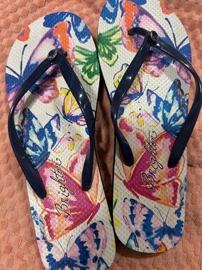 Brighton Navy Strap Butterfly Floral Flip Flops